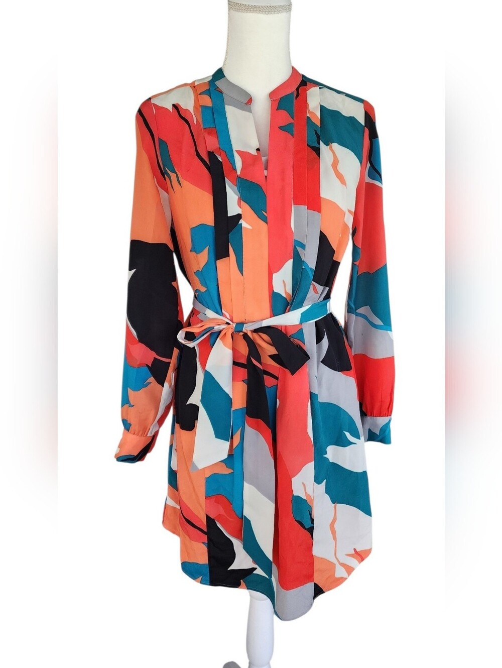 Banana Republic Multicolor Abstract Print Long Sleeve Belted Dress
